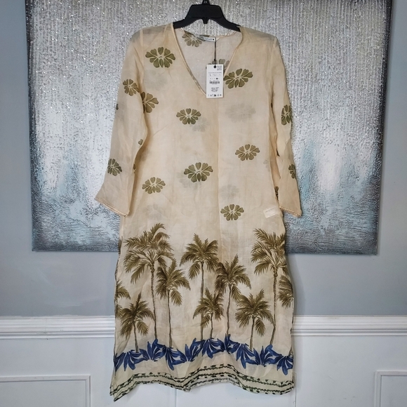 Zara ZW Collection Printed 100% Ramie Tunic Dress - Picture 4 of 10